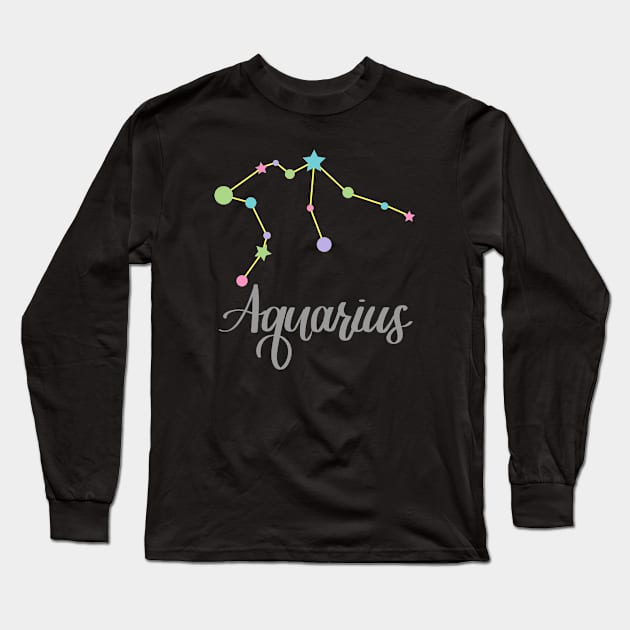 Aquarius Zodiac Constellation in Pastels - Black Long Sleeve T-Shirt by Kelly Gigi